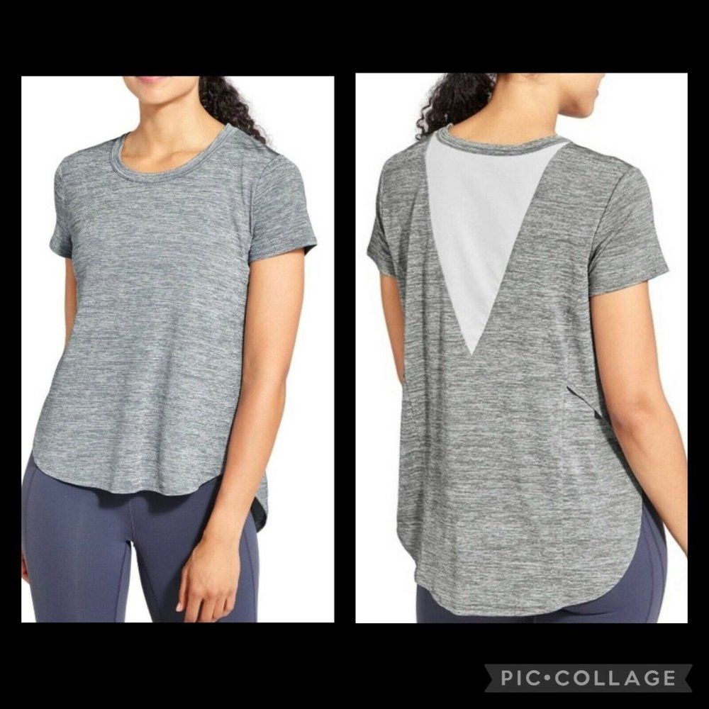 Athleta S Utopia Tee Mesh Back Activewear T-Shirt Split Sides Rounded Hem